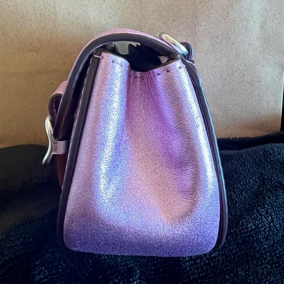 NWT Coach Metallic Pink/Purple Sparkle Suede Mini Bag - Picture 5 of 9